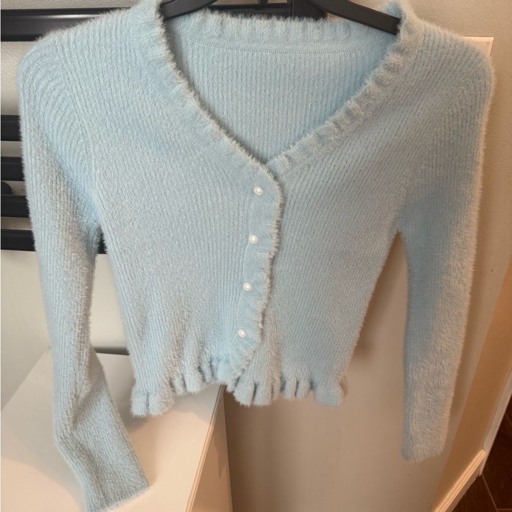 SHEIN Soft Blue Knit Cardigan
